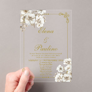 Fleur blanche Elégant mariage Invitation en espagn