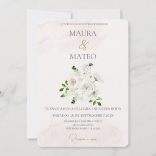 Fleur blanche Faire-part de mariage espagnole beig