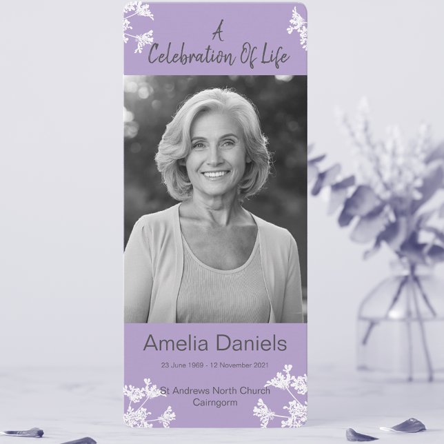 Fleur Blanche Fête De La Vie Carte photo (Elegant and feminine celebration of life cards with a delicate wildflower motif.)