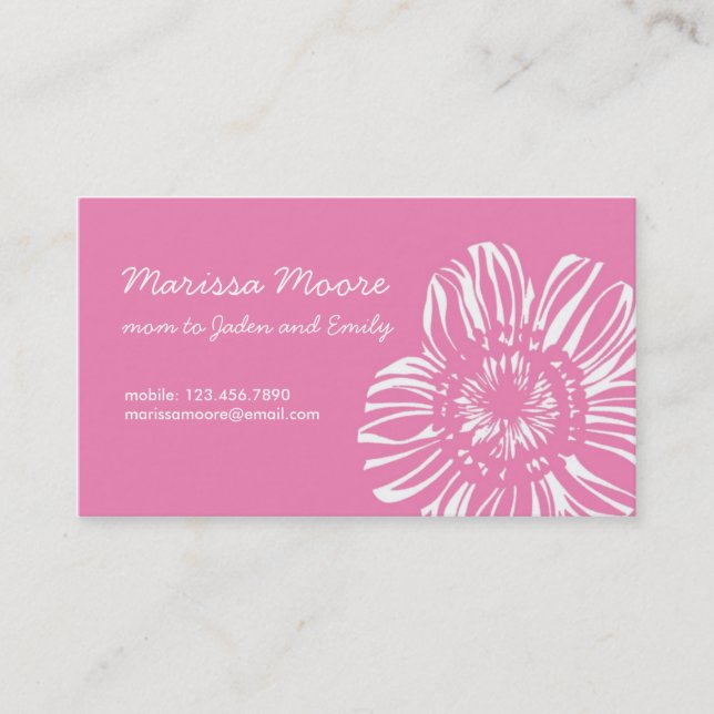 Fleur blanche sur la carte rose (Devant)