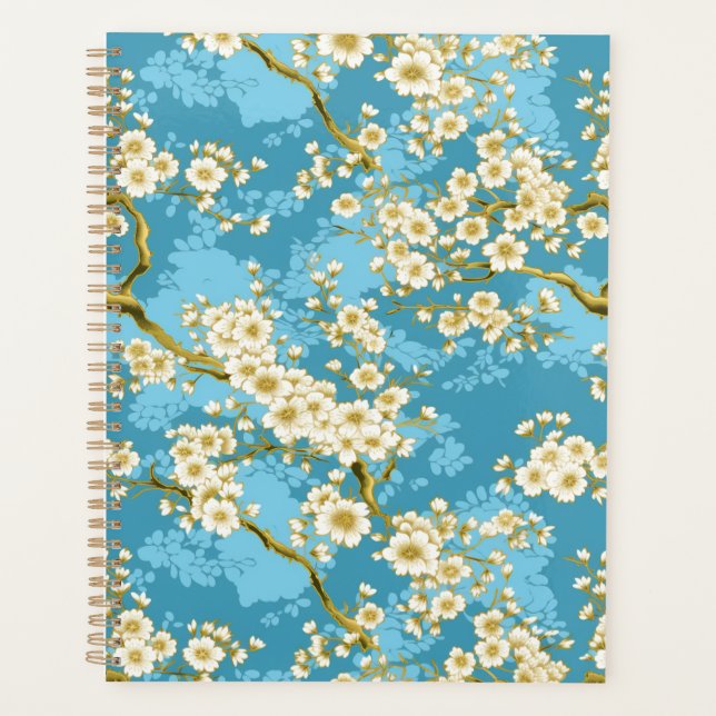 Fleur blanche sur le planificateur de chiyogami bl (Devant)