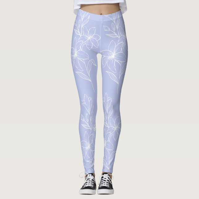 Fleur blanche sur leggings Arrière - plans bleu cl (Devant)