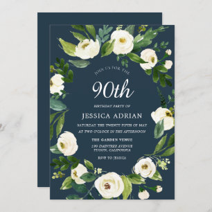 Fleur blanche turquoise 90e Invitation d'anniversa