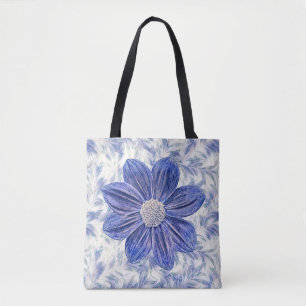 Fleur bleu Artsy sur Sac fourre-tout Motif Vintage