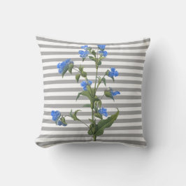 Fleur bleu gris rayé coussin double face