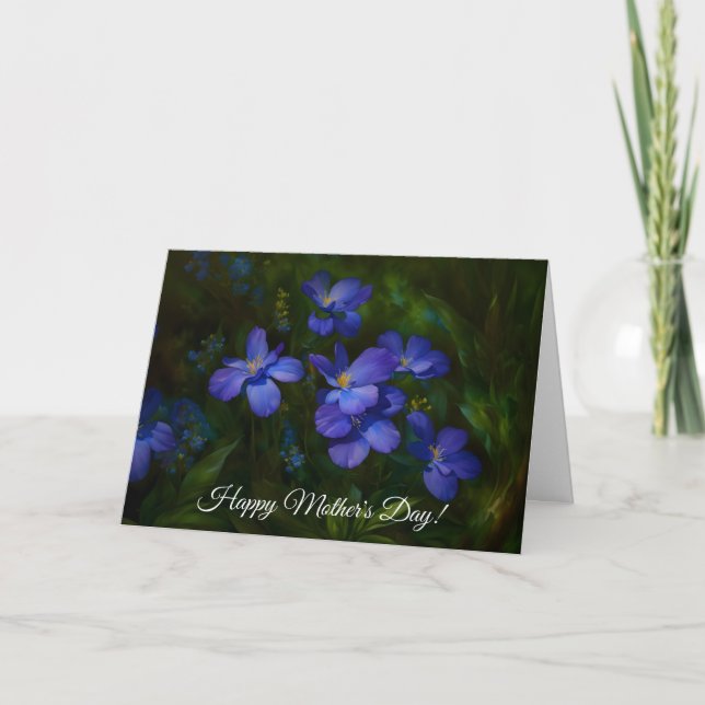 Fleur Bleue Jardin Floral Art Carte Fête des Mères (Devant)