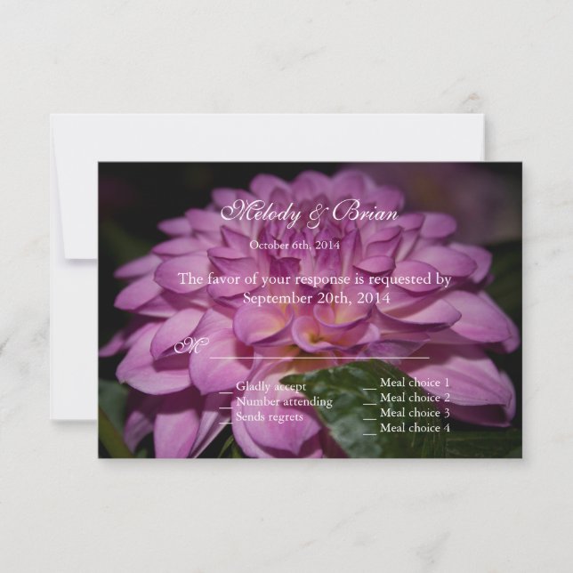 fleur dahlia violet faire-part de mariage RSVP (Devant)