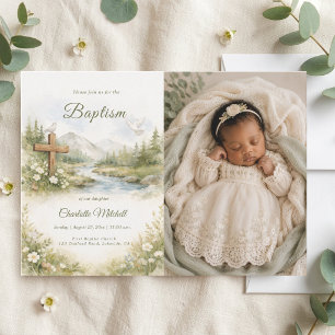 Fleur d'aquarelle Invitation photo de baptême mini