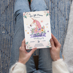 Fleur d'aquarelle Unicorn Girl Birthday Invitation