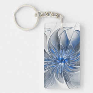 Fleur d'art fractal à l'aquarelle grise et bleue a