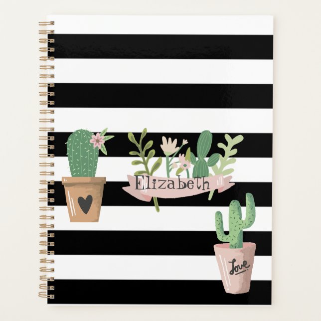 Fleur de Cactus Rayures Noires et Blanches (Devant)