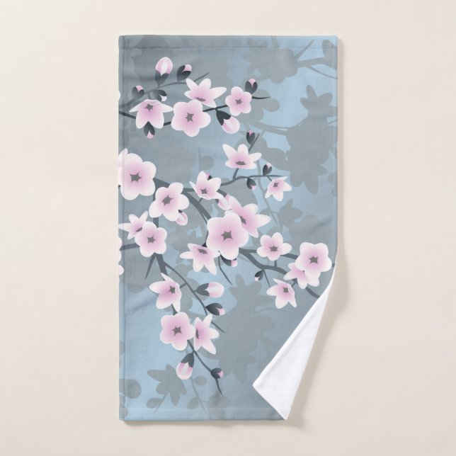 Fleur de cerisier Floral Dusky Rose Dusty Bleu (Serviette à main)