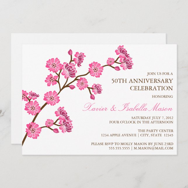 Fleur de cerisier | Invitation à la fête d'anniver (Devant / Derrière)