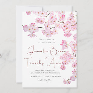 Fleur de cerisier rose faire-part de mariage 2024