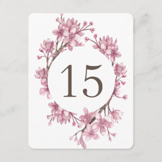 Fleur de cerisier rose. Numéros de table de mariag
