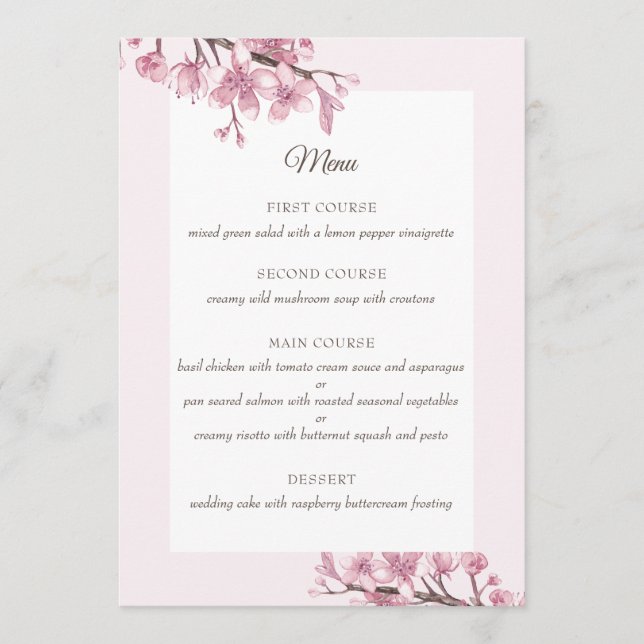 Fleur de cerisier rose printanier. Menu mariage fl (Devant)