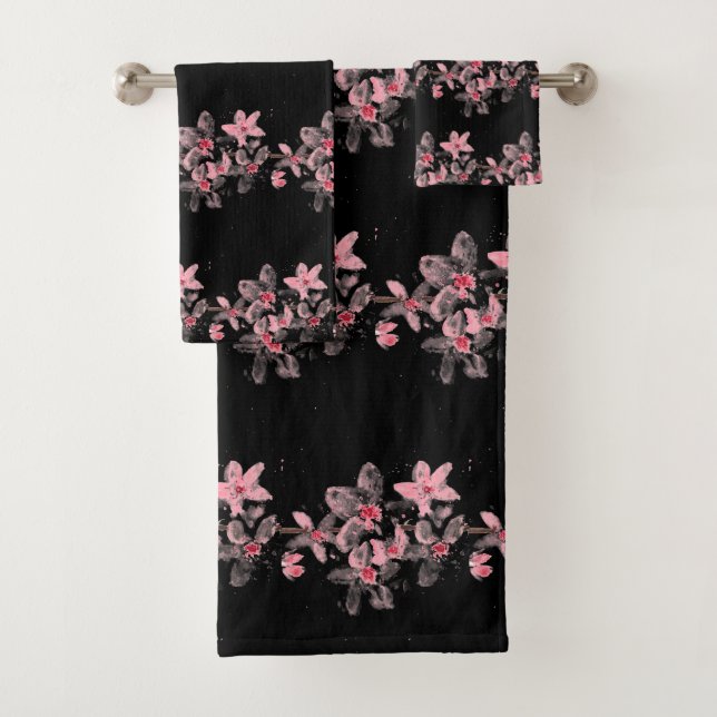 Fleur de cerisier Sakura Rose Floral Japonais Noir (En situation)