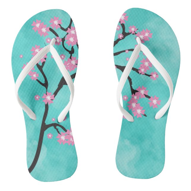 fleur de cerisier sur tongs turquoises (Semelle)