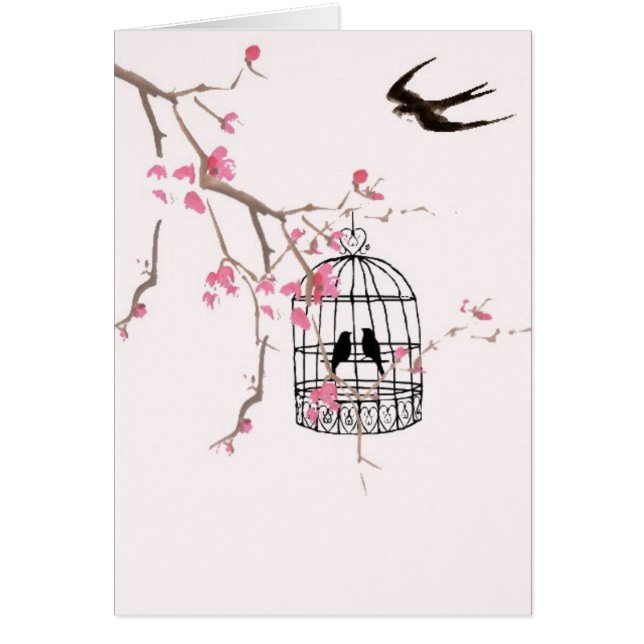 Fleur de cerisiers, hirondelle, cage à oiseaux - s (Devant)