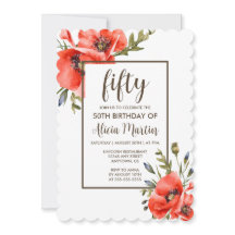Fleur de coquelicot rouge élégant Invitation 50e a
