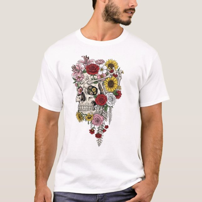 Fleur de crâne d'anatomie médicale vintage T-Shirt (Devant)