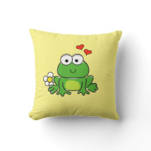 Fleur de grenouille mignonne et Coeurs Oreiller ja