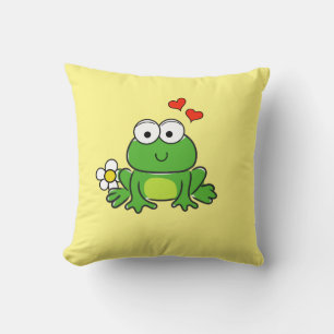 Fleur de grenouille mignonne et Coeurs Oreiller ja