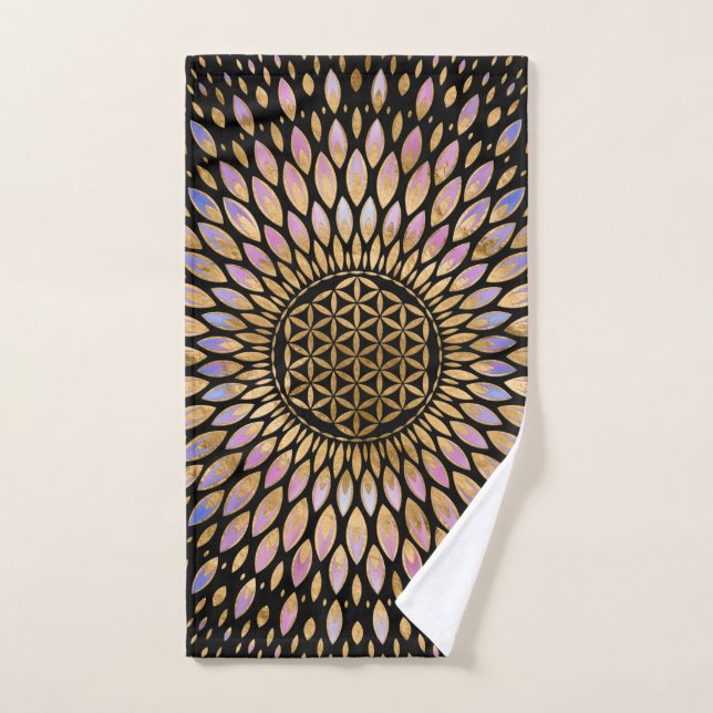 Fleur de la vie - Pastels douces et or (Serviette à main)