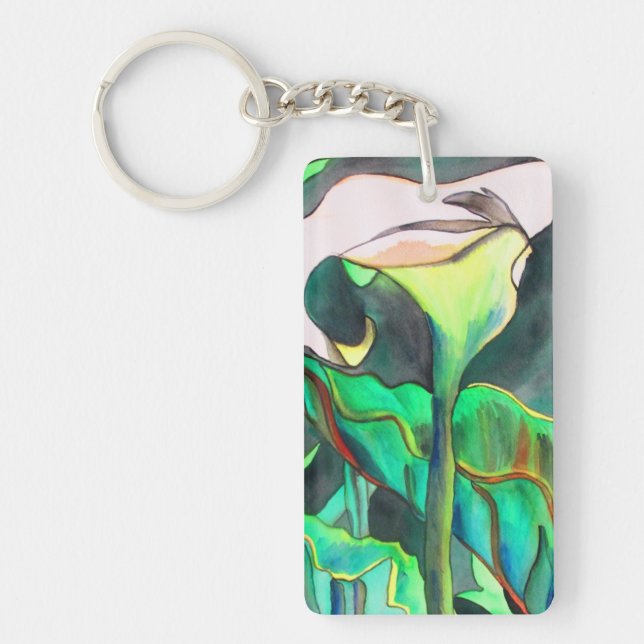 Fleur de laine d'Arum blanc et vert art porte - cl (Devant)