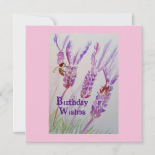 Fleur de lavande et aquarelle d'abeille Carte d'an