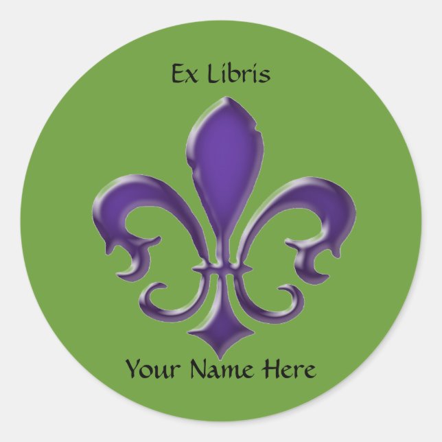 Fleur-de-Lis-1 Ex Libris-Buchzeichen Runder Aufkleber (Vorderseite)
