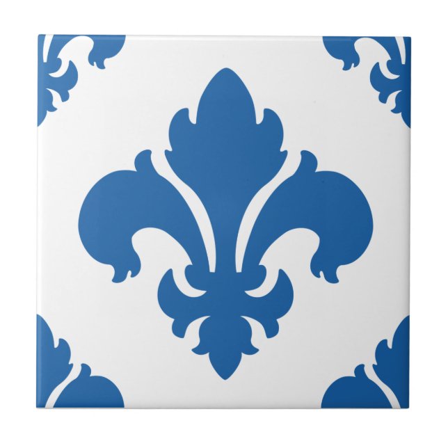 Fleur De Lis 2 Glänzend Blau Fliese (Vorderseite)