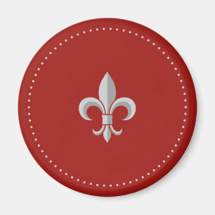 Fleur de lis argent élégant sur aimant frigo rouge