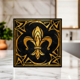 Fleur-De-Lis - Art Nouveau - Schwarzer Marmor und Fliese