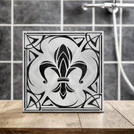 Fleur-De-Lis - Art Nouveau - Schwarzer Marmor und Fliese