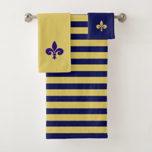 Fleur de Lis auf goldenem und marineblauem Badhandtuch Set