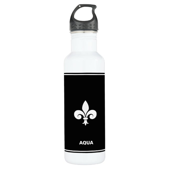 Fleur-de-Lis auf Schwarz und Weiß Edelstahlflasche (Vorderseite)