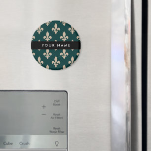 Fleur de Lis, Beige auf Grün, Königlich, Ihr Name Magnet