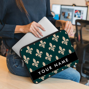 Fleur de Lis, Beige auf Grün, Royal, Ihr Name Laptopschutzhülle