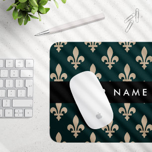Fleur de Lis, Beige auf Grün, Royal, Ihr Name Mousepad