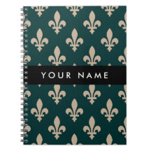 Fleur de Lis, Beige auf Grün, Royal, Ihr Name