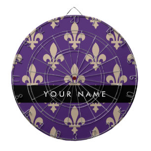 Fleur de Lis, Beige auf Lila, Königlich, Ihr Name Dartscheibe