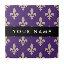 Fleur de Lis, Beige auf Lila, Königlich, Ihr Name