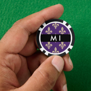 Fleur de Lis, Beige auf Lila, Königlich, Ihr Name Pokerchips
