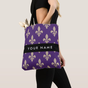 Fleur de Lis, Beige auf Lila, Royal, Ihr Name Tasche
