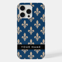 Fleur de Lis, Beige auf Navyblau, Royal, Ihr Name