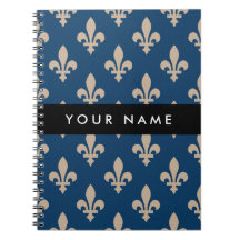 Fleur de Lis, Beige auf Navyblau, Royal, Ihr Name