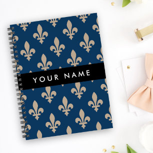 Fleur de Lis, Beige auf Navyblau, Royal, Ihr Name Notizbuch