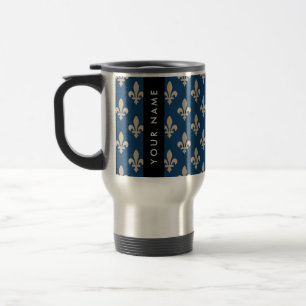 Fleur de Lis, Beige auf Navyblau, Royal, Ihr Name Reisebecher