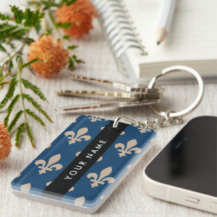 Fleur de Lis, Beige auf Navyblau, Royal, Ihr Name Schlüsselanhänger